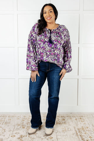 Pulled Together Ditsy Floral Bubble Sleeve Blouse-[option4]-[option5]-[option6]-[option7]-[option8]-Womens-Clothing-Shop