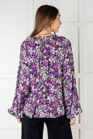 Pulled Together Ditsy Floral Bubble Sleeve Blouse-[option4]-[option5]-[option6]-[option7]-[option8]-Womens-Clothing-Shop