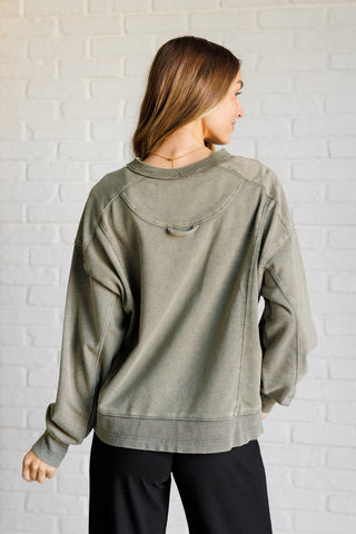 Quick Fix Mineral Wash Crew Neck Pullover in Army Green-[option4]-[option5]-[option6]-[option7]-[option8]-Womens-Clothing-Shop