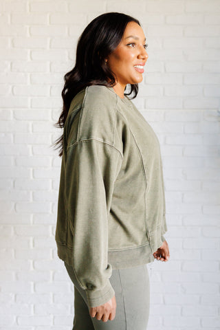 Quick Fix Mineral Wash Crew Neck Pullover in Army Green-[option4]-[option5]-[option6]-[option7]-[option8]-Womens-Clothing-Shop