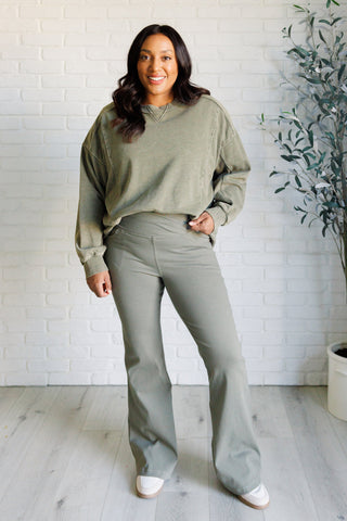 Building Habits Twill Flared Crossover Waist Pant in Dusty Olive-[option4]-[option5]-[option6]-[option7]-[option8]-Womens-Clothing-Shop