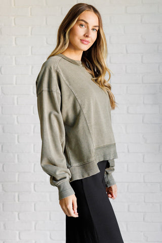 Quick Fix Mineral Wash Crew Neck Pullover in Army Green-[option4]-[option5]-[option6]-[option7]-[option8]-Womens-Clothing-Shop