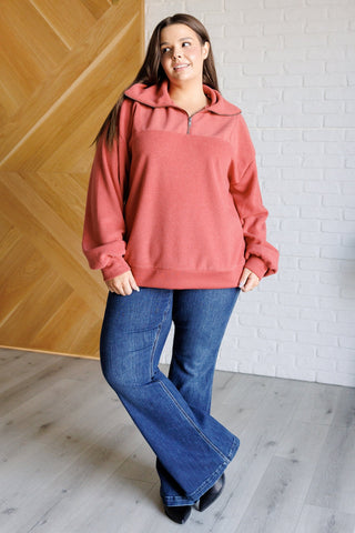 Quite the Impression Half Zip Pullover in Rust-[option4]-[option5]-[option6]-[option7]-[option8]-Womens-Clothing-Shop