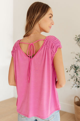 Ruched Cap Sleeve Top in Magenta-[option4]-[option5]-[option6]-[option7]-[option8]-Womens-Clothing-Shop