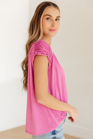 Ruched Cap Sleeve Top in Magenta-[option4]-[option5]-[option6]-[option7]-[option8]-Womens-Clothing-Shop