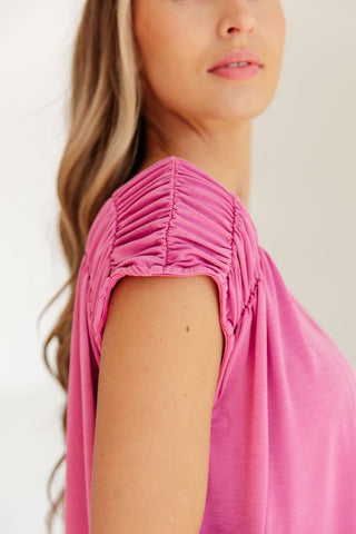 Ruched Cap Sleeve Top in Magenta-[option4]-[option5]-[option6]-[option7]-[option8]-Womens-Clothing-Shop