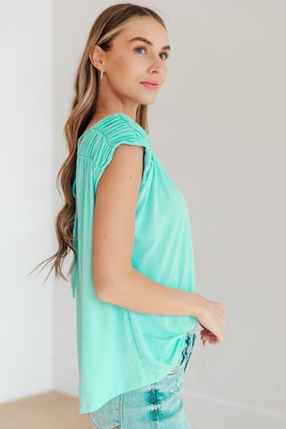 Ruched Cap Sleeve Top in Neon Blue-[option4]-[option5]-[option6]-[option7]-[option8]-Womens-Clothing-Shop