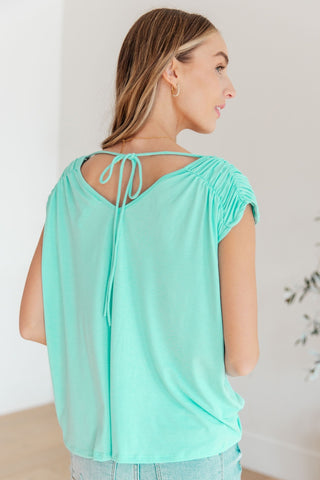 Ruched Cap Sleeve Top in Neon Blue-[option4]-[option5]-[option6]-[option7]-[option8]-Womens-Clothing-Shop