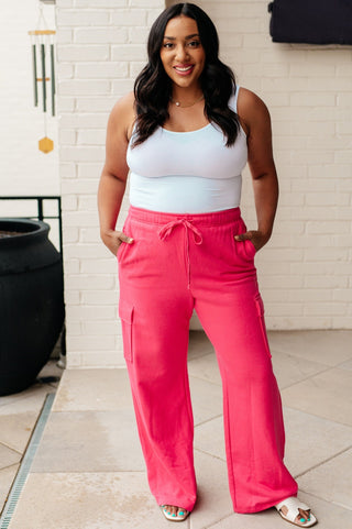 Run, Don't Walk Cargo Sweatpants in Flamingo Pink-[option4]-[option5]-[option6]-[option7]-[option8]-Womens-Clothing-Shop