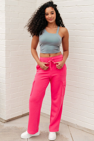 Run, Don't Walk Cargo Sweatpants in Flamingo Pink-[option4]-[option5]-[option6]-[option7]-[option8]-Womens-Clothing-Shop