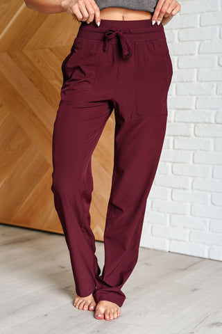 Runner's High Drawstring Joggers in Red Merlot-[option4]-[option5]-[option6]-[option7]-[option8]-Womens-Clothing-Shop