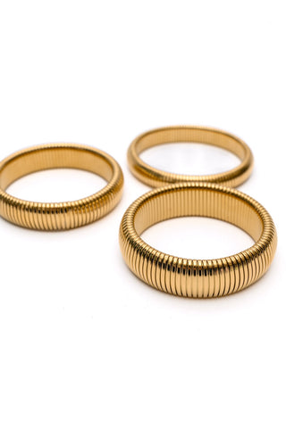 Sassy but Classy Ribbed Bangles in Gold Set of 3-OS-[option4]-[option5]-[option6]-[option7]-[option8]-Womens-Clothing-Shop