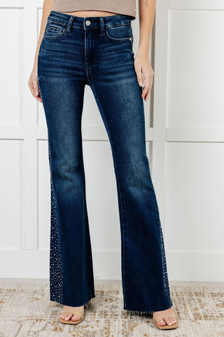 Shannon Mid Rise Rhinestone Detail Flare Jeans-[option4]-[option5]-[option6]-[option7]-[option8]-Womens-Clothing-Shop