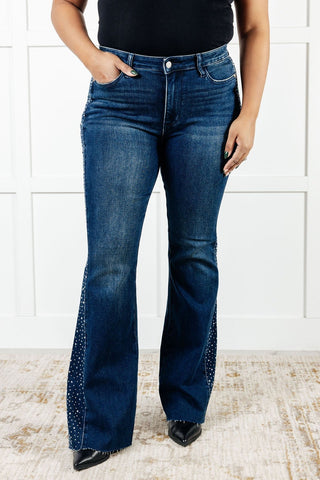 Shannon Mid Rise Rhinestone Detail Flare Jeans-[option4]-[option5]-[option6]-[option7]-[option8]-Womens-Clothing-Shop