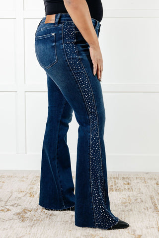 Shannon Mid Rise Rhinestone Detail Flare Jeans-[option4]-[option5]-[option6]-[option7]-[option8]-Womens-Clothing-Shop