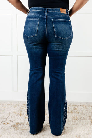 Shannon Mid Rise Rhinestone Detail Flare Jeans-[option4]-[option5]-[option6]-[option7]-[option8]-Womens-Clothing-Shop