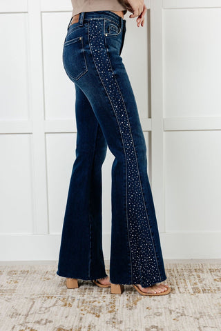 Shannon Mid Rise Rhinestone Detail Flare Jeans-[option4]-[option5]-[option6]-[option7]-[option8]-Womens-Clothing-Shop