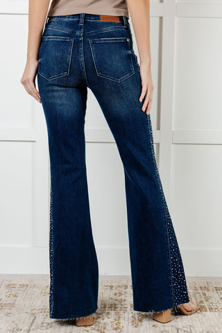 Shannon Mid Rise Rhinestone Detail Flare Jeans-[option4]-[option5]-[option6]-[option7]-[option8]-Womens-Clothing-Shop