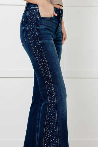 Shannon Mid Rise Rhinestone Detail Flare Jeans-[option4]-[option5]-[option6]-[option7]-[option8]-Womens-Clothing-Shop