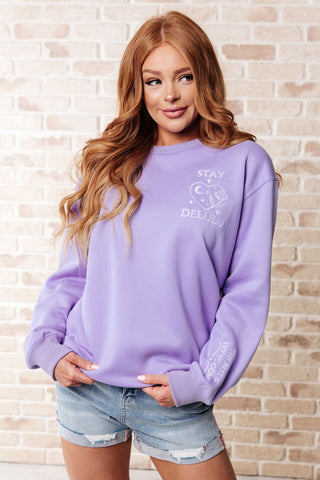 Stay Delulu Scuba Sweatshirt Periwinkle-[option4]-[option5]-[option6]-[option7]-[option8]-Womens-Clothing-Shop