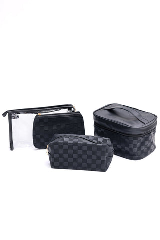 Subtly Checked Cosmetic Bags set of 4 in Black-OS-[option4]-[option5]-[option6]-[option7]-[option8]-Womens-Clothing-Shop