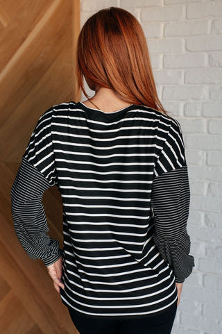 Super Clever Patchwork Striped Top in Black-[option4]-[option5]-[option6]-[option7]-[option8]-Womens-Clothing-Shop