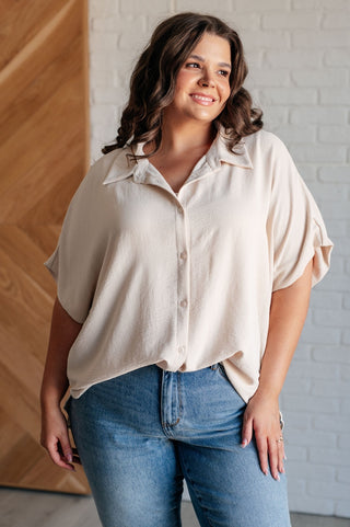 Sweet Simplicity Button Down Blouse in Oatmeal-[option4]-[option5]-[option6]-[option7]-[option8]-Womens-Clothing-Shop