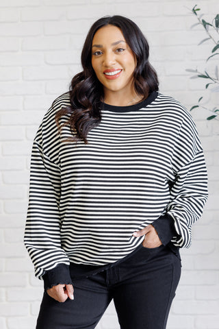 Too Good to Be True Striped Drop Shoulder Top in Black-[option4]-[option5]-[option6]-[option7]-[option8]-Womens-Clothing-Shop