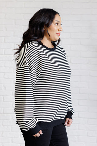 Too Good to Be True Striped Drop Shoulder Top in Black-[option4]-[option5]-[option6]-[option7]-[option8]-Womens-Clothing-Shop