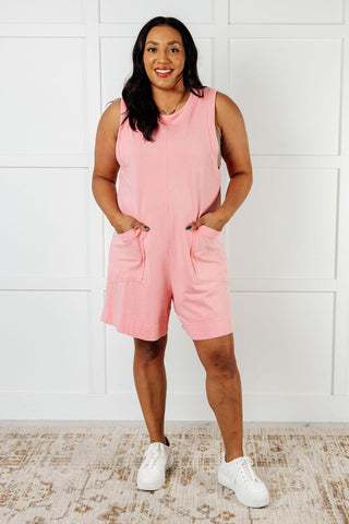 Up and Running Mineral Wash Romper in Coral Pink-[option4]-[option5]-[option6]-[option7]-[option8]-Womens-Clothing-Shop