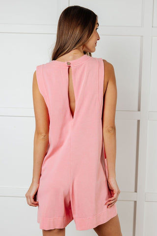 Up and Running Mineral Wash Romper in Coral Pink-[option4]-[option5]-[option6]-[option7]-[option8]-Womens-Clothing-Shop