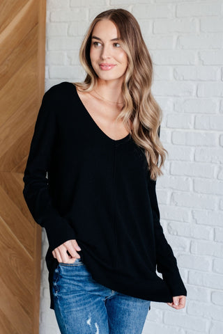 V-Neck Front Seam Sweater in Black-[option4]-[option5]-[option6]-[option7]-[option8]-Womens-Clothing-Shop