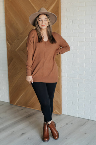 V-Neck Front Seam Sweater in Deep Camel-[option4]-[option5]-[option6]-[option7]-[option8]-Womens-Clothing-Shop