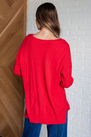 V-Neck Front Seam Sweater in Heather Red-[option4]-[option5]-[option6]-[option7]-[option8]-Womens-Clothing-Shop