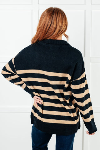 Well Situated Striped Quarter Zip Sweater in Black and Tan-[option4]-[option5]-[option6]-[option7]-[option8]-Womens-Clothing-Shop