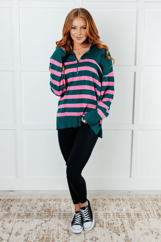 Well Situated Striped Quarter Zip Sweater in Green and Pink-[option4]-[option5]-[option6]-[option7]-[option8]-Womens-Clothing-Shop