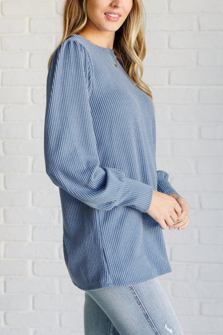 When the Sun Goes Down Mineral Wash Ribbed Knit Top in Vintage Denim-[option4]-[option5]-[option6]-[option7]-[option8]-Womens-Clothing-Shop