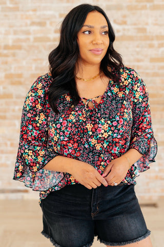 Willow Bell Sleeve Top in Black Multi Ditsy Floral-[option4]-[option5]-[option6]-[option7]-[option8]-Womens-Clothing-Shop