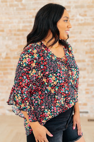 Willow Bell Sleeve Top in Black Multi Ditsy Floral-[option4]-[option5]-[option6]-[option7]-[option8]-Womens-Clothing-Shop