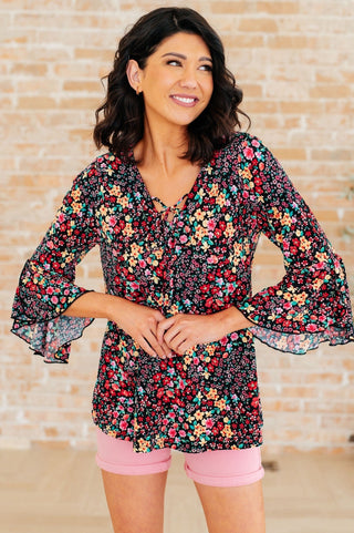 Willow Bell Sleeve Top in Black Multi Ditsy Floral-[option4]-[option5]-[option6]-[option7]-[option8]-Womens-Clothing-Shop