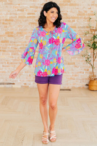 Willow Bell Sleeve Top in Bright Blue Floral-[option4]-[option5]-[option6]-[option7]-[option8]-Womens-Clothing-Shop