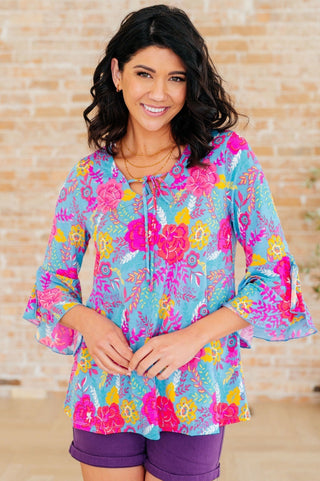 Willow Bell Sleeve Top in Bright Blue Floral-[option4]-[option5]-[option6]-[option7]-[option8]-Womens-Clothing-Shop