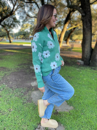 PREORDER: Flower Powered Half Zip Sweater in Four Colors-[option4]-[option5]-[option6]-[option7]-[option8]-Womens-Clothing-Shop