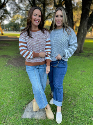 PREORDER: Aspen Striped Sleeve Sweater in Four Colors-[option4]-[option5]-[option6]-[option7]-[option8]-Womens-Clothing-Shop