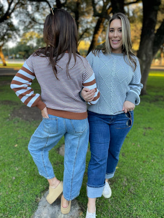 PREORDER: Aspen Striped Sleeve Sweater in Four Colors-[option4]-[option5]-[option6]-[option7]-[option8]-Womens-Clothing-Shop