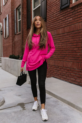 Ampersand Avenue Sideslit Hoodie | Hot Pink-[option4]-[option5]-[option6]-[option7]-[option8]-Womens-Clothing-Shop