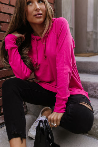 Ampersand Avenue Sideslit Hoodie | Hot Pink-[option4]-[option5]-[option6]-[option7]-[option8]-Womens-Clothing-Shop