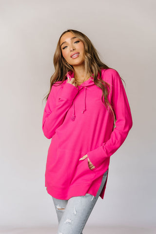 Ampersand Avenue Sideslit Hoodie | Hot Pink-[option4]-[option5]-[option6]-[option7]-[option8]-Womens-Clothing-Shop