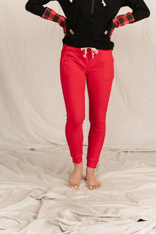 Ampersand Performance Fleece Joggers In Candy Apple-[option4]-[option5]-[option6]-[option7]-[option8]-Womens-Clothing-Shop