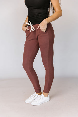 Ampersand Performance Fleece Joggers In Mahogany-[option4]-[option5]-[option6]-[option7]-[option8]-Womens-Clothing-Shop